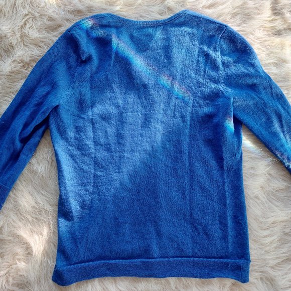 Carole Little Merino Wool Women's Blue V-neck  Sweater Cardigan Size M - Picture 5 of 8